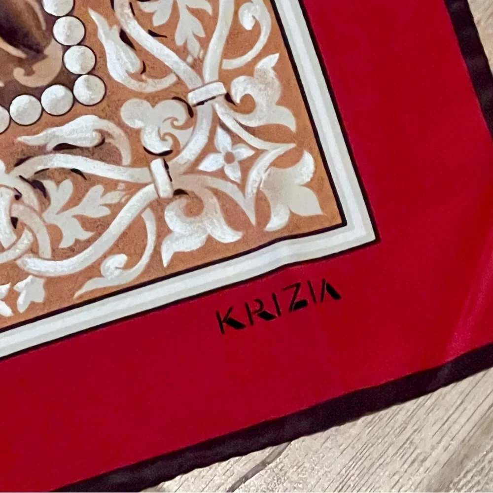 Vintage Krizia‎ silk scarf tiger Red 34.5” x 34.5”